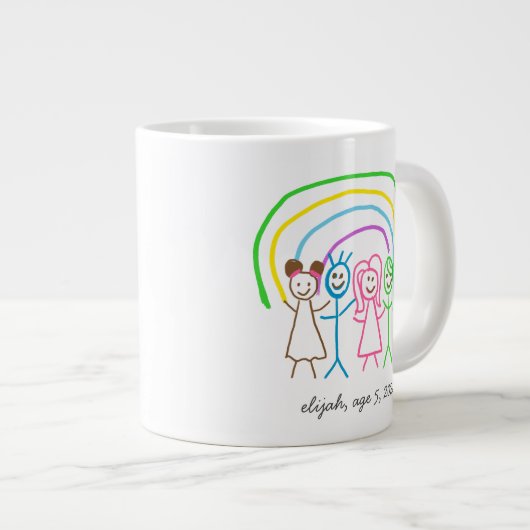 アップロード子供スケッチ子アートワークを次に変換 ジャンボコーヒーマグカップ (正面右)