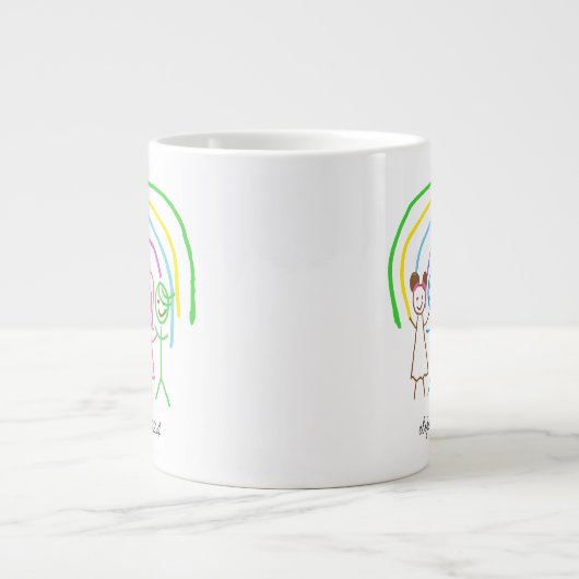 アップロード子供スケッチ子アートワークを次に変換 ジャンボコーヒーマグカップ (正面)