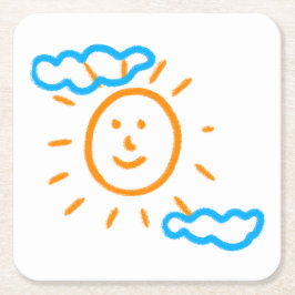 アップロード子供スケッチ子アートワークを次に変換 スクエアペーパーコースター