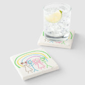 アップロード子供スケッチ子アートワークを次に変換 ストーンコースター (横)