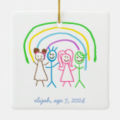 アップロード子供スケッチ子アートワークを次に変換 セラミックオーナメント (裏面)