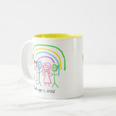 アップロード子供スケッチ子アートワークを次に変換 ツートーンマグカップ (正面左)