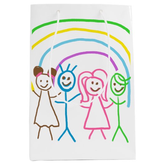 アップロード子供スケッチ子アートワークを次に変換 ミディアムペーパーバッグ (正面)