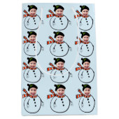 アップロード顔写真かわいい休日雪だるまクリスマス ミディアムペーパーバッグ (正面)