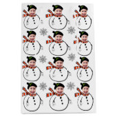 アップロード顔写真かわいい雪だるまと雪片 ミディアムペーパーバッグ (正面)