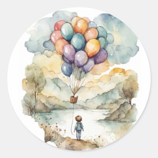 アップ、アップ、および遠くに誕生日ステッカー ラウンドシール (正面)