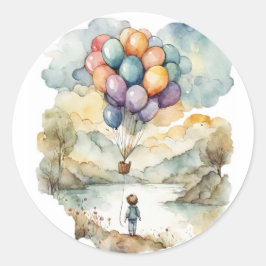 アップ、アップ、および遠くに誕生日ステッカー ラウンドシール