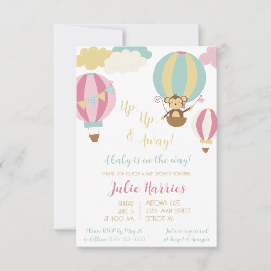 アップ、アップ、フライング！ 赤ちゃんが生まれます！ 招待状 (正面)