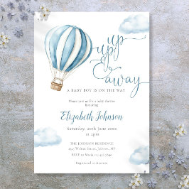 アップ アンド アウェイ ボーイ ブルー ホット エア バルーン ベイビー シャワー 招待状