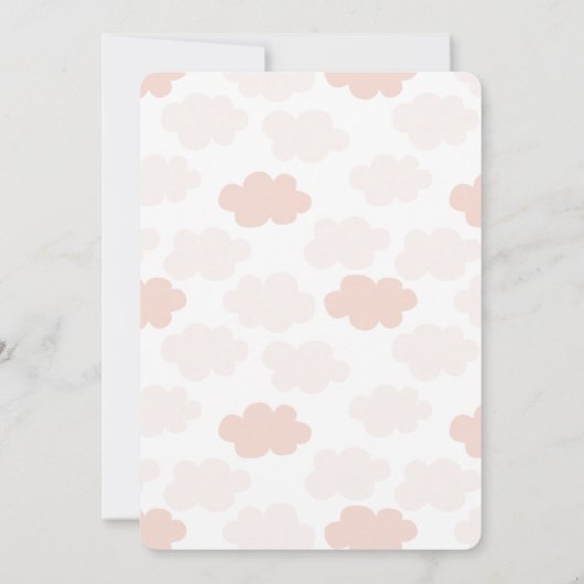 アップ&テディベア遠くにピンククラウドベビー誕生日 招待状 (裏面)