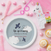アップ&飛行機遠くにブルーボーイベビーシャワー ペーパープレート (パーティー)