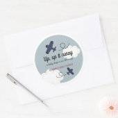 アップ&飛行機遠くにブルーボーイベビーシャワー ラウンドシール (封筒)