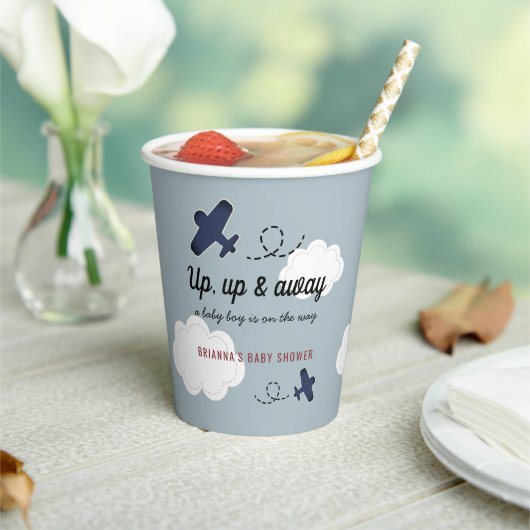 アップ&飛行機遠くにブルーボーイベビーシャワー 紙コップ (インサイチュ)