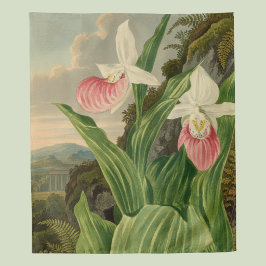 アツモリソウのビンテージ フラワー オーキッド 植物画 タペストリー