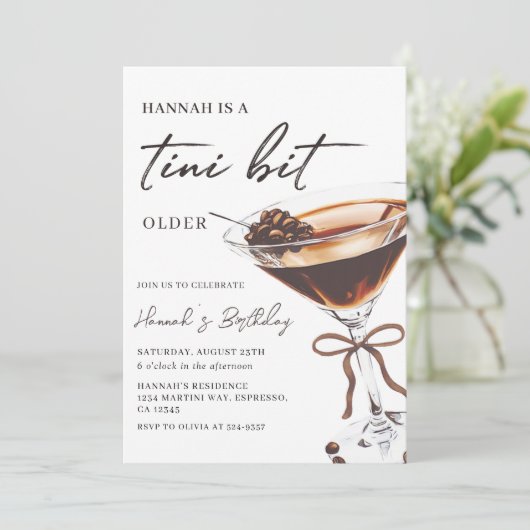 アティニビットより古いシックなエスプレッソマルティーニ誕生日 招待状 (スタンド正面)