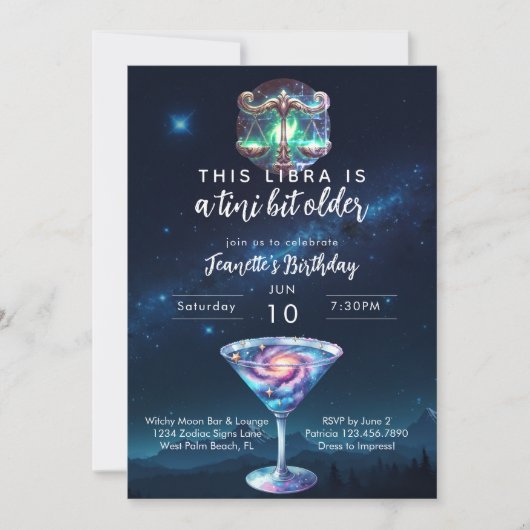 アティニビット古い天秤座〔占星術の〕十二宮図マルティーニ誕生日 招待状 (正面)