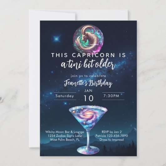 アティニビット古い山羊座〔占星術の〕十二宮図マルティニ誕生日 招待状 (正面)