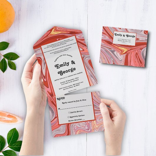 アテエレガントルカラフルラバ抽象芸術結婚ズ オールインワン招待状