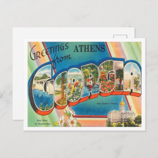 アテネからの挨拶，ジョージア・ヴィンテージ旅行 ポストカード (正面/裏面)