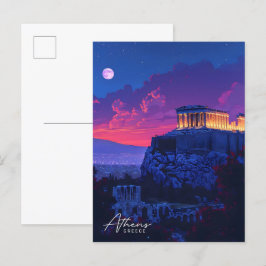 アテネの夜ギリシャのヴィンテージ旅行 ポストカード