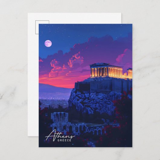 アテネの夜ギリシャのヴィンテージ旅行 ポストカード (正面/裏面)