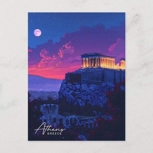 アテネの夜ギリシャのヴィンテージ旅行 ポストカード (正面)