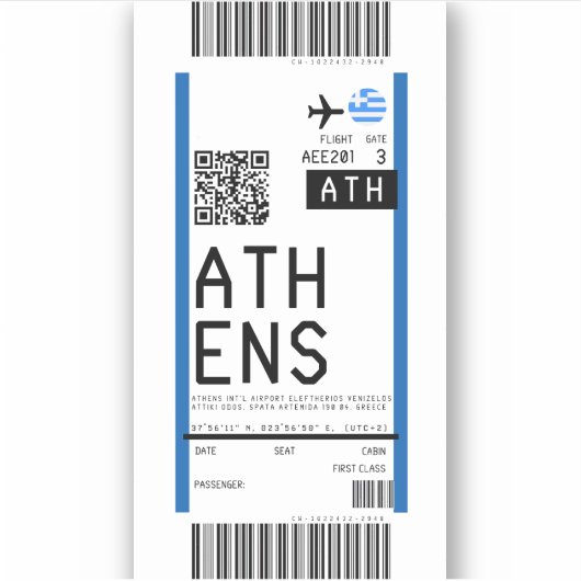 アテネへの搭乗券(ATH) シール (正面)