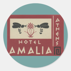 アテネギリシャのホテルのAmaliaのヴィンテージ旅行ラベル ラウンドシール