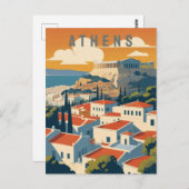 アテネギリシャアクロポリスアットサンセットレトロトラベルアート ポストカード (正面/裏面)