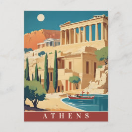 アテネギリシャアクロポリスレトロヴィンテージトラベルアート ポストカード