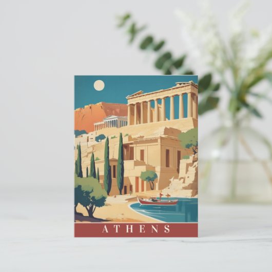 アテネギリシャアクロポリスレトロヴィンテージトラベルアート ポストカード (スタンド正面)