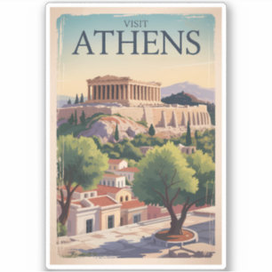 アテネギリシャイラストレーショントラベルアートヴィンテージ シール
