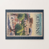 アテネギリシャイラストレーショントラベルアートヴィンテージ ジグソーパズル (横)