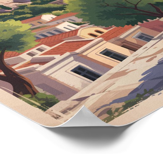 アテネギリシャイラストレーショントラベルアートヴィンテージ ポスター (角)