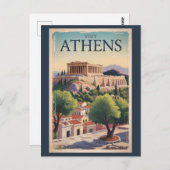 アテネギリシャイラストレーショントラベルアートヴィンテージ ポストカード (正面/裏面)