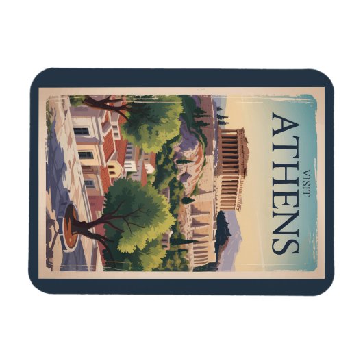 アテネギリシャイラストレーショントラベルアートヴィンテージ マグネット (横)