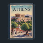 アテネギリシャイラストレーショントラベルアートヴィンテージ マグネット<br><div class="desc">アテネのレトロベクトル旅行デザイン。現在も紀元前5世紀のランドマークが多く、アクロポリスや丘の上に立つ丘の上の城塞には古代の建物が並ぶパルテノン神殿が建ち並んでいる。</div>