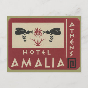 アテネギリシャホテルアマリアヴィンテージトラベルラベル ポストカード