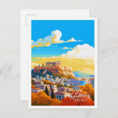 アテネギリシャヴィンテージアート旅行イラストレーション ポストカード (正面/裏面)