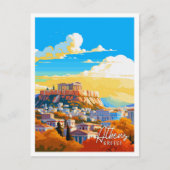 アテネギリシャヴィンテージアート旅行イラストレーション ポストカード (正面)
