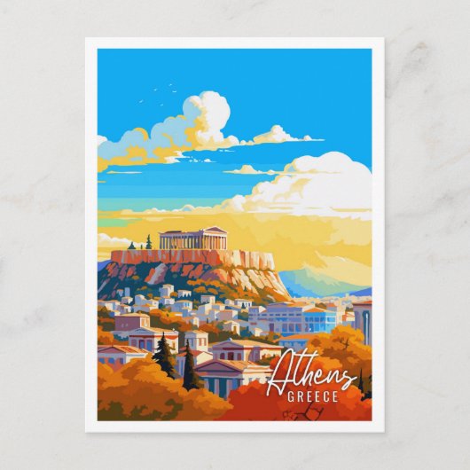 アテネギリシャヴィンテージアート旅行イラストレーション ポストカード (正面)