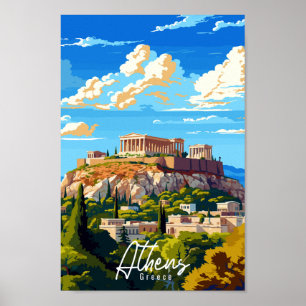 アテネギリシャヴィンテージ旅行イラストレーション ポスター