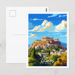アテネギリシャヴィンテージ旅行イラストレーション ポストカード