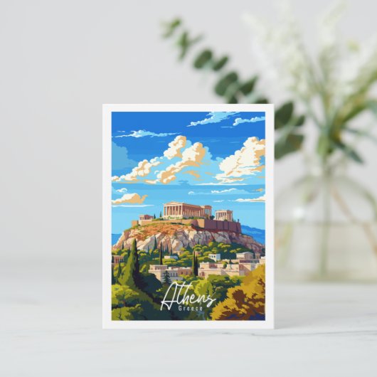 アテネギリシャヴィンテージ旅行イラストレーション ポストカード (スタンド正面)