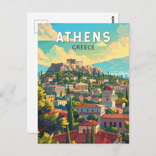 アテネギリシャ旅行アートヴィンテージ ポストカード (正面/裏面)