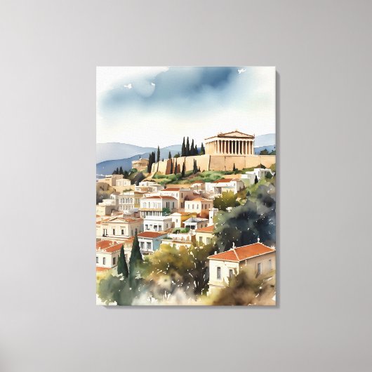 アテネギリシャ水彩画 キャンバスプリント (正面)