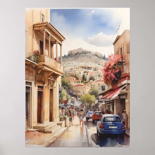 アテネギリシャ水彩画 ポスター (正面)
