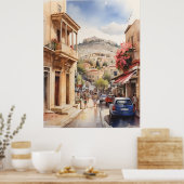 アテネギリシャ水彩画 ポスター (キッチン)