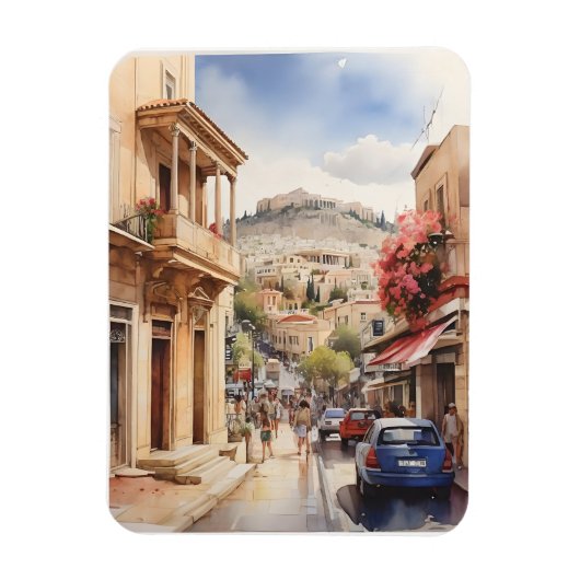 アテネギリシャ水彩画 マグネット (縦)