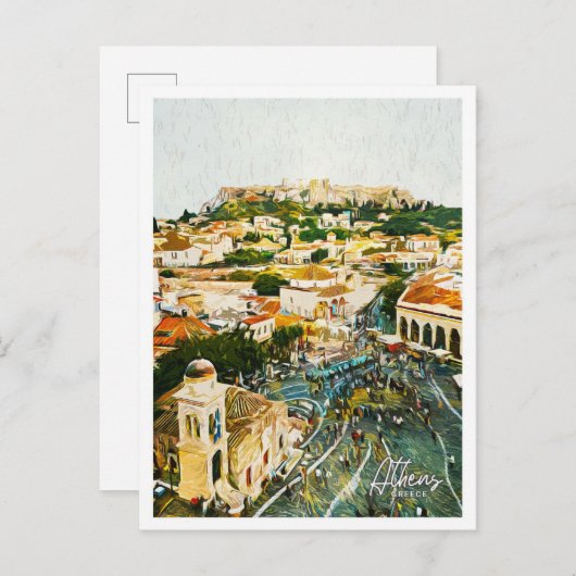 アテネギリシャ美しい油ランドスケッ絵を描プ ポストカード (正面/裏面)
